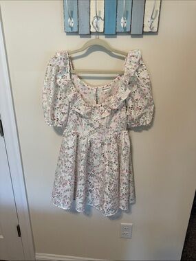 For Love And Lemons Women’s Magnolia Mini w/Floral Taffeta Puff Sleeves / Size S